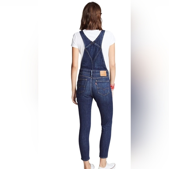 Levi's Overalls Utility Bib Skinny Leg Side Zipper Stretch Dark Wash Size 24 - Picture 5 of 16